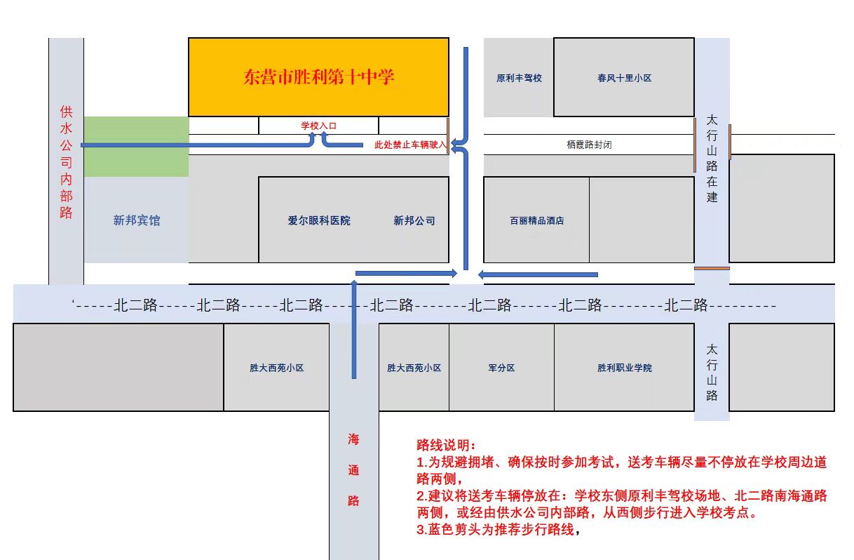 东营市胜利第十中学招生考试周边路线图